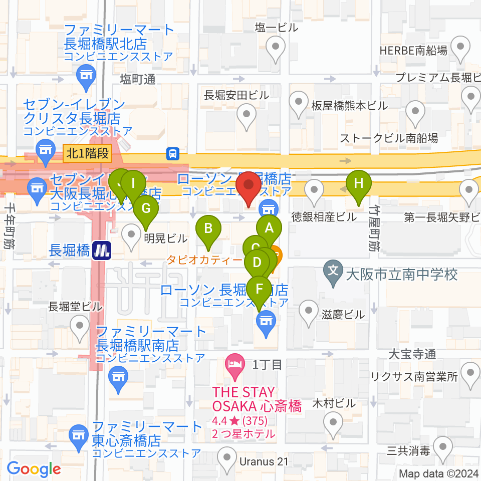 長堀橋WAXX周辺のホテル一覧地図