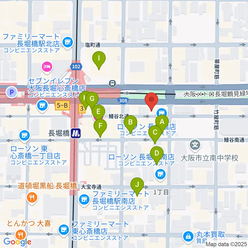 長堀橋WAXX周辺のホテル一覧地図
