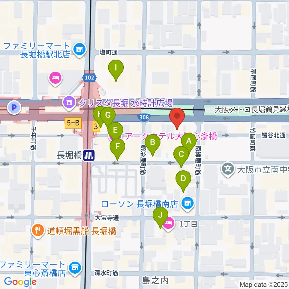 長堀橋WAXX周辺のホテル一覧地図