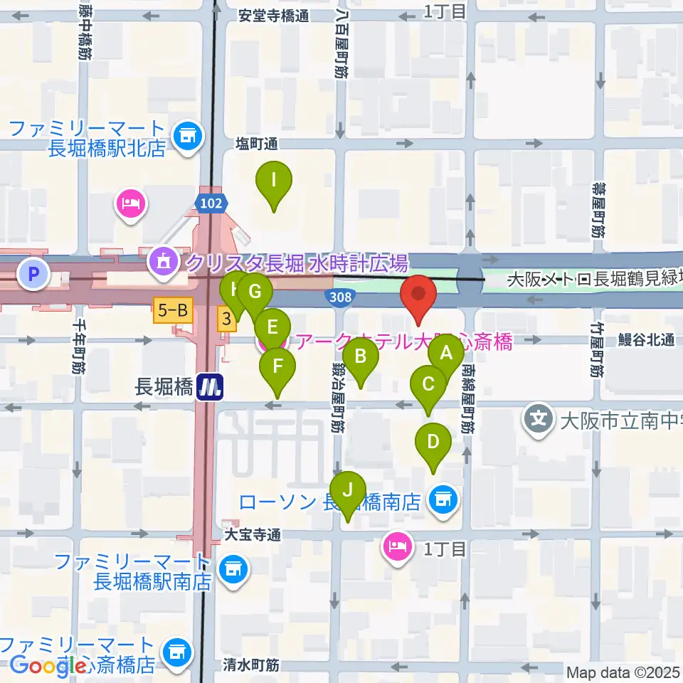 長堀橋WAXX周辺のホテル一覧地図