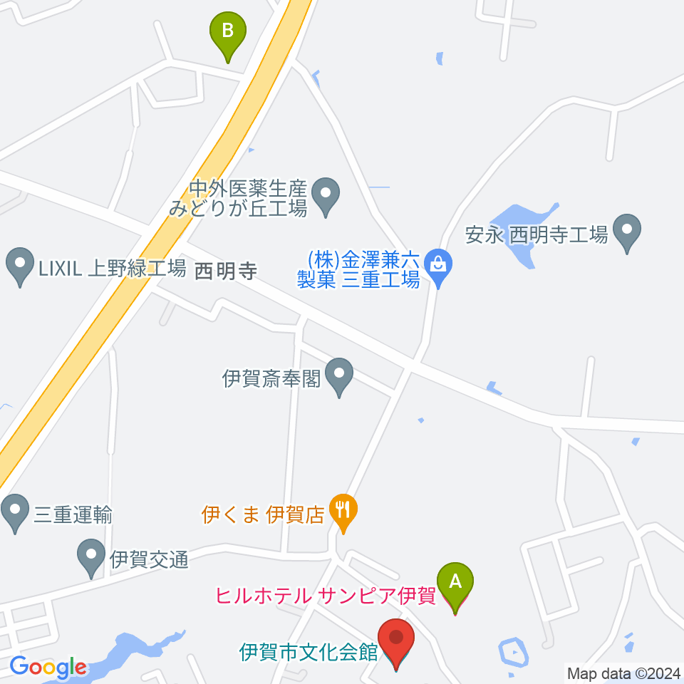 伊賀市文化会館周辺のホテル一覧地図