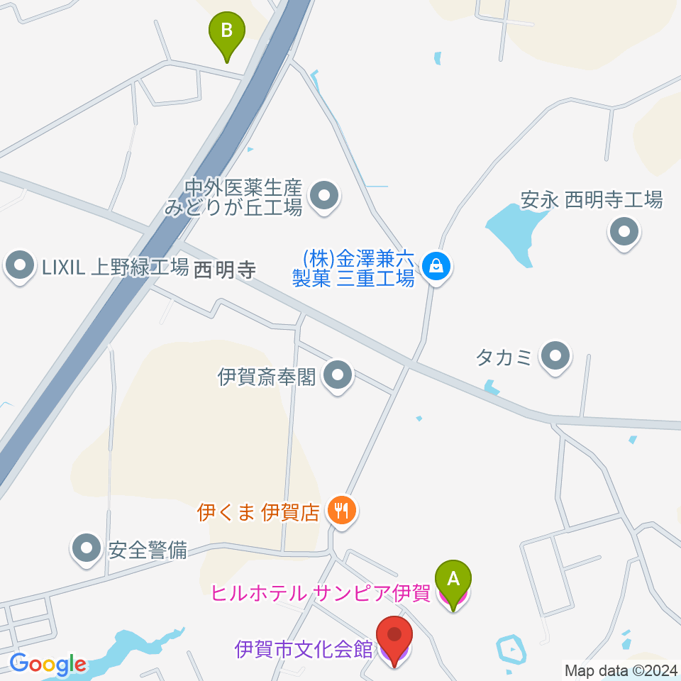 伊賀市文化会館周辺のホテル一覧地図