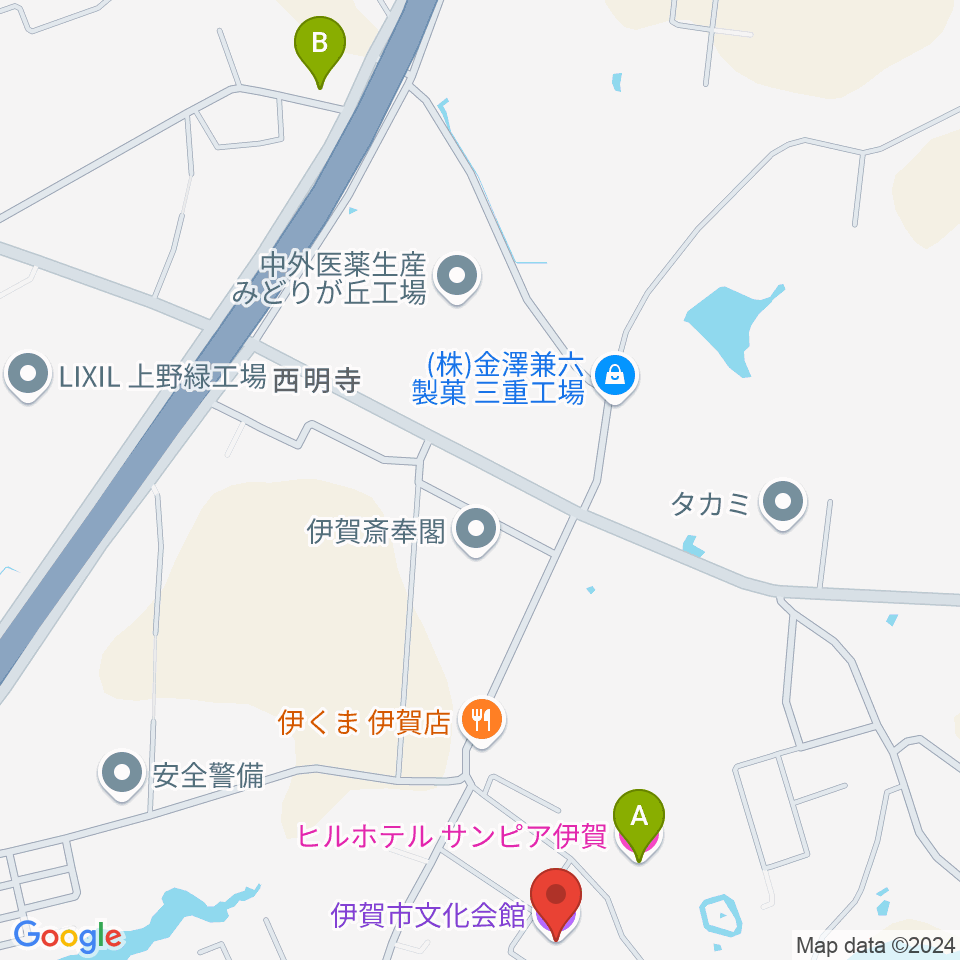 伊賀市文化会館周辺のホテル一覧地図