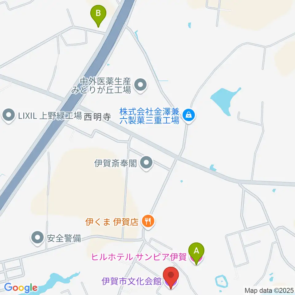 伊賀市文化会館周辺のホテル一覧地図