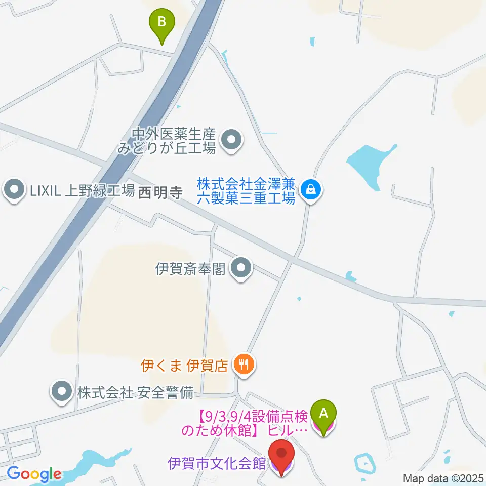 伊賀市文化会館周辺のホテル一覧地図