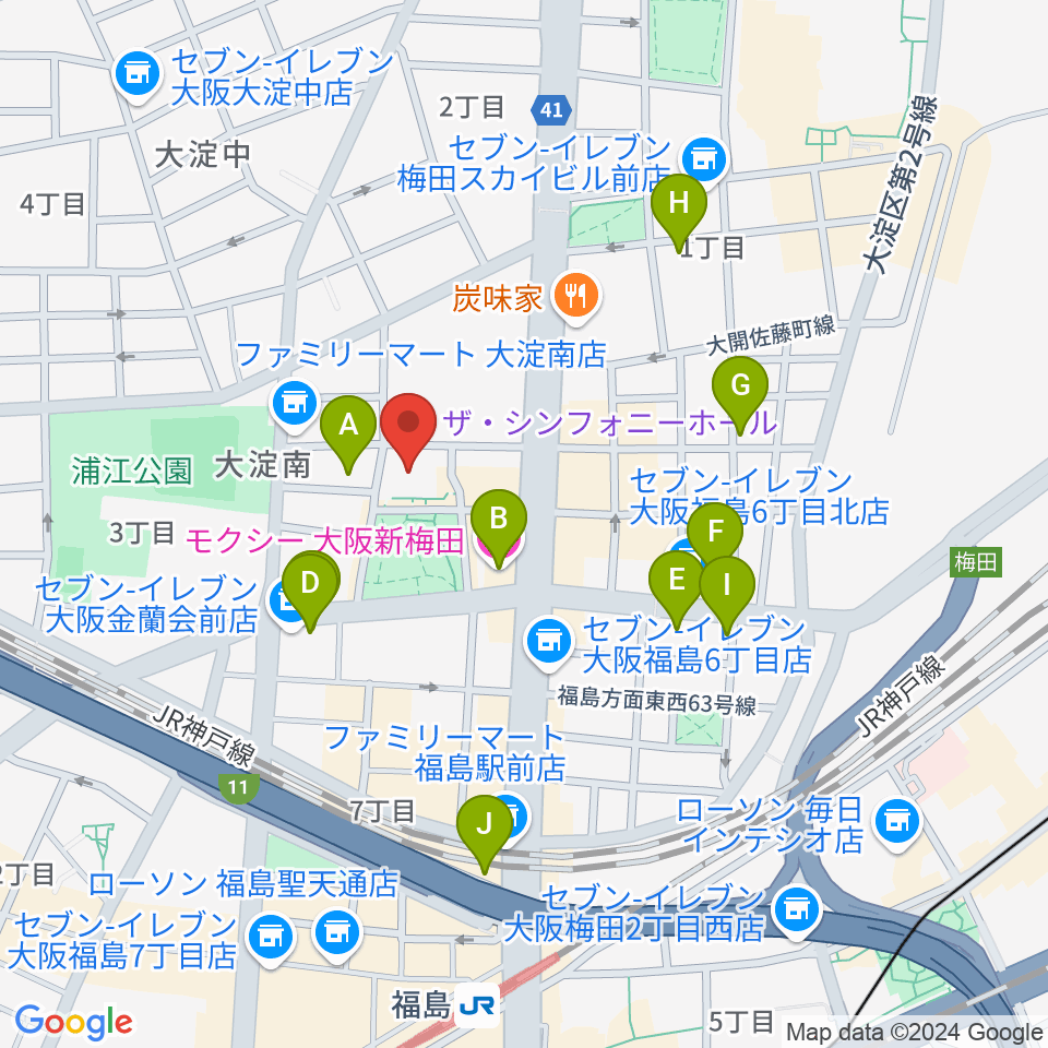 ザ・シンフォニーホール周辺のホテル一覧地図