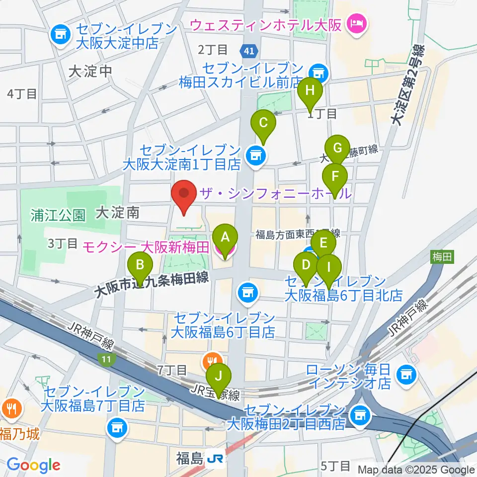 ザ・シンフォニーホール周辺のホテル一覧地図