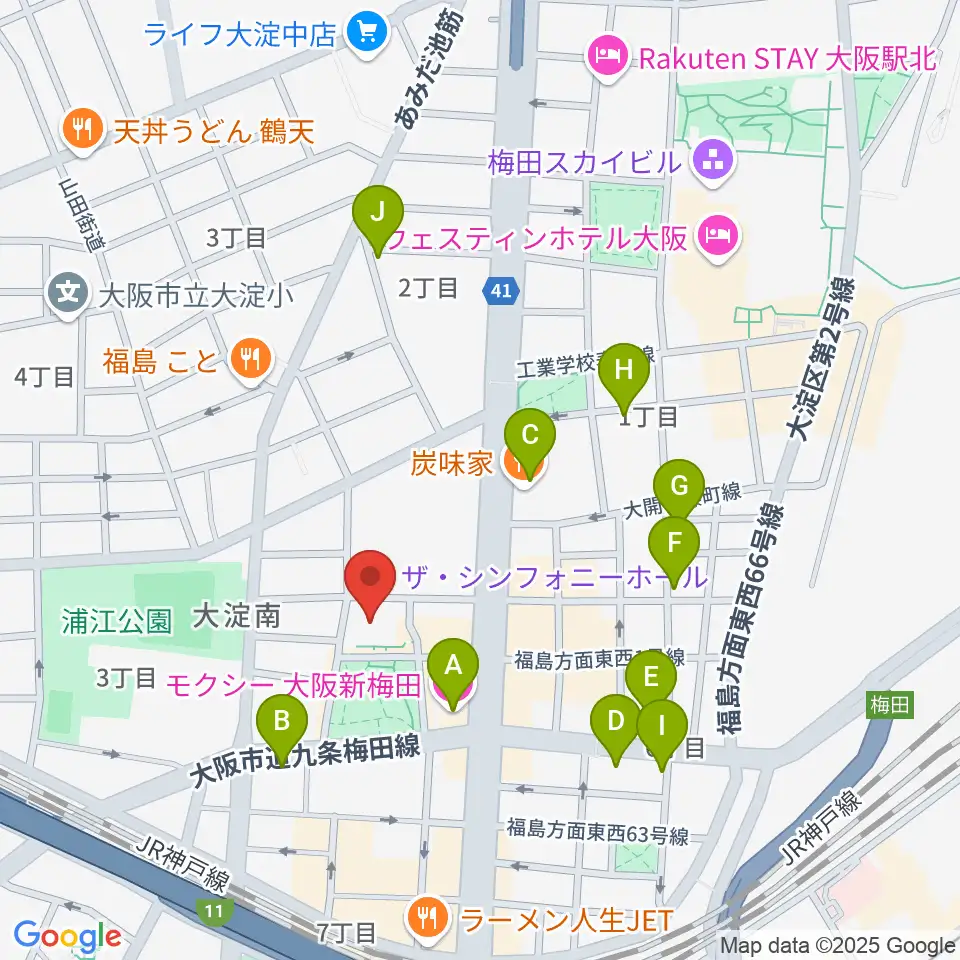 ザ・シンフォニーホール周辺のホテル一覧地図