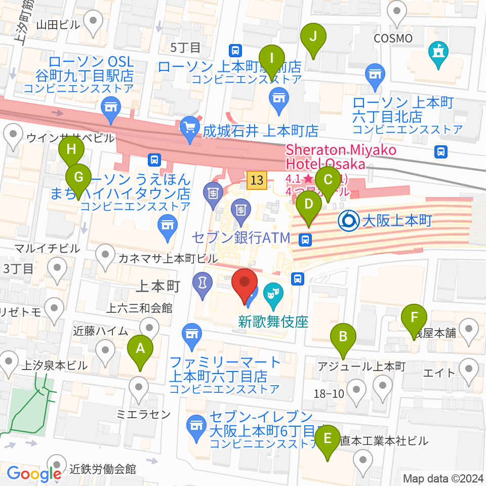 新歌舞伎座周辺のホテル一覧地図