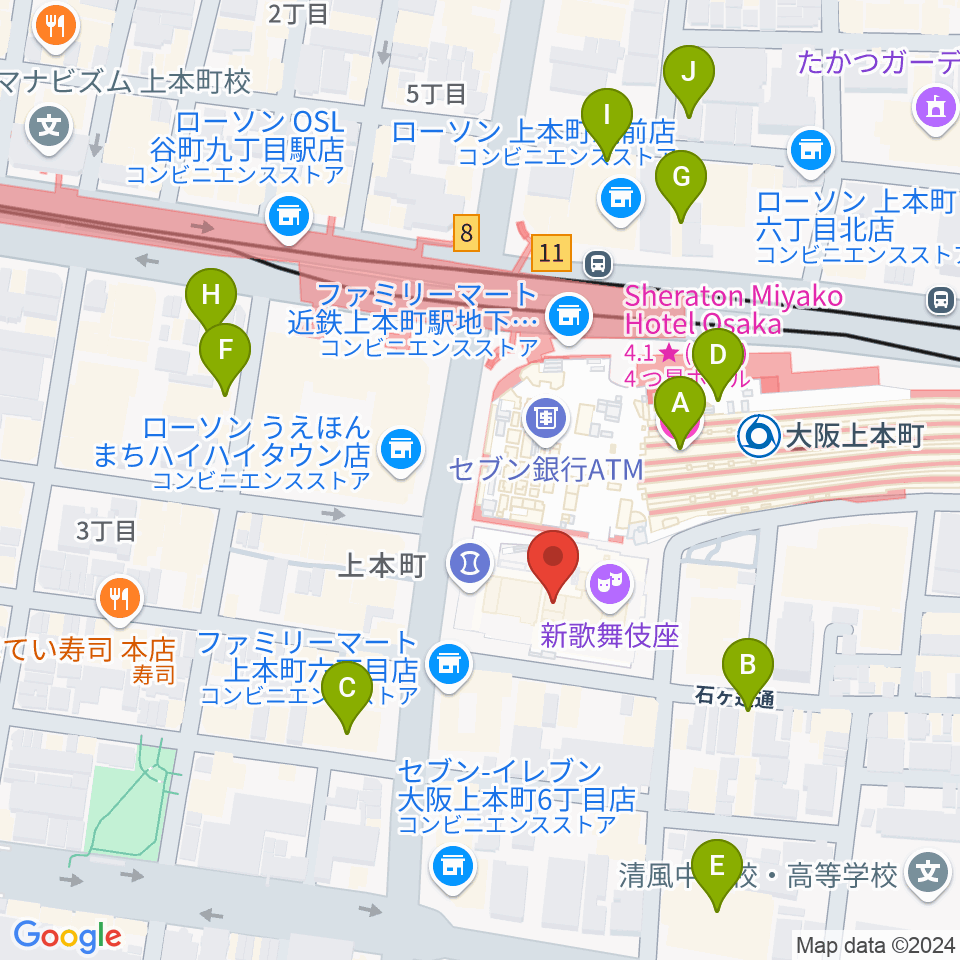 新歌舞伎座周辺のホテル一覧地図