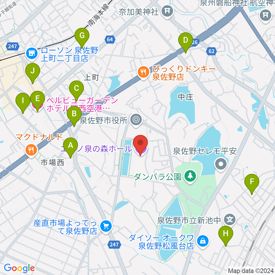 エブノ泉の森ホール周辺のホテル一覧地図