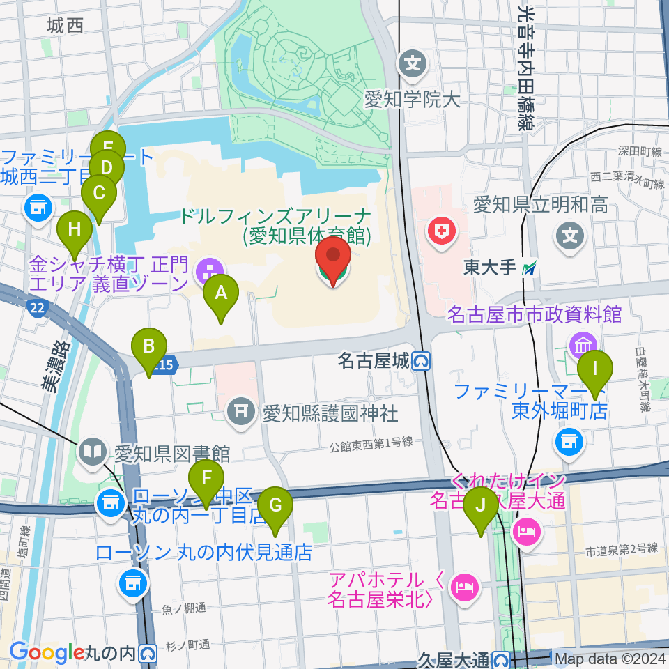 ドルフィンズアリーナ 愛知県体育館周辺のホテル一覧地図