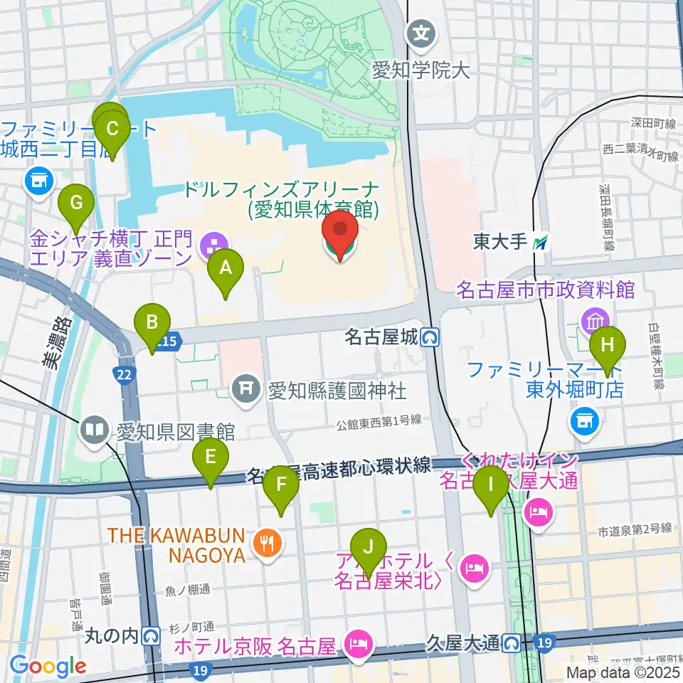 ドルフィンズアリーナ周辺のホテル一覧地図