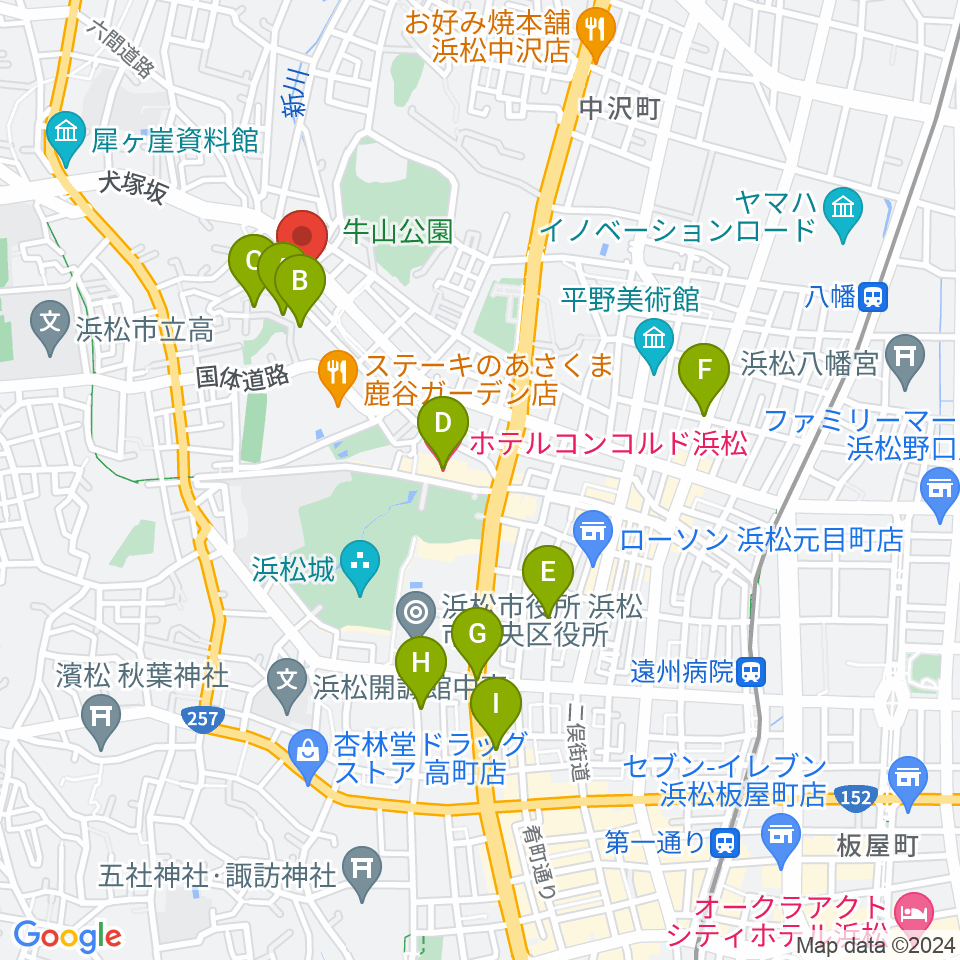 浜松市勤労会館Ｕホール周辺のホテル一覧地図