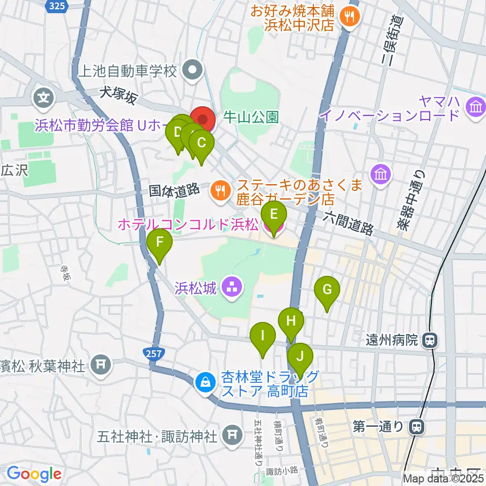 浜松市勤労会館Ｕホール周辺のホテル一覧地図