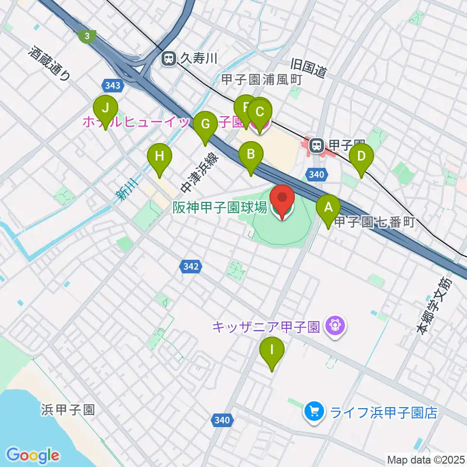 阪神甲子園球場周辺のホテル一覧地図