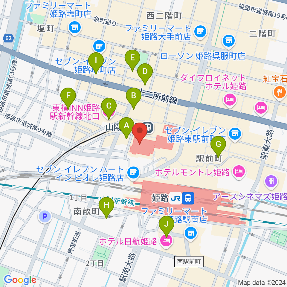 姫路キャスパホール周辺のホテル一覧地図