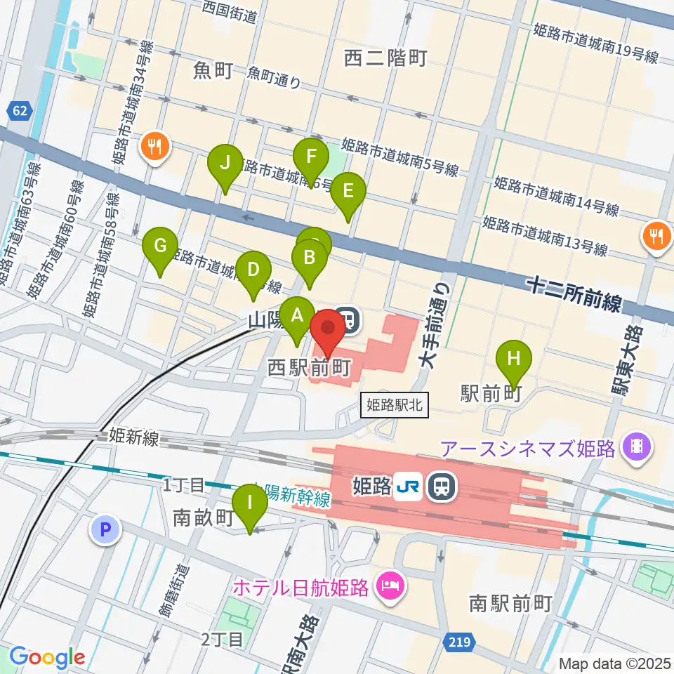 姫路キャスパホール周辺のホテル一覧地図