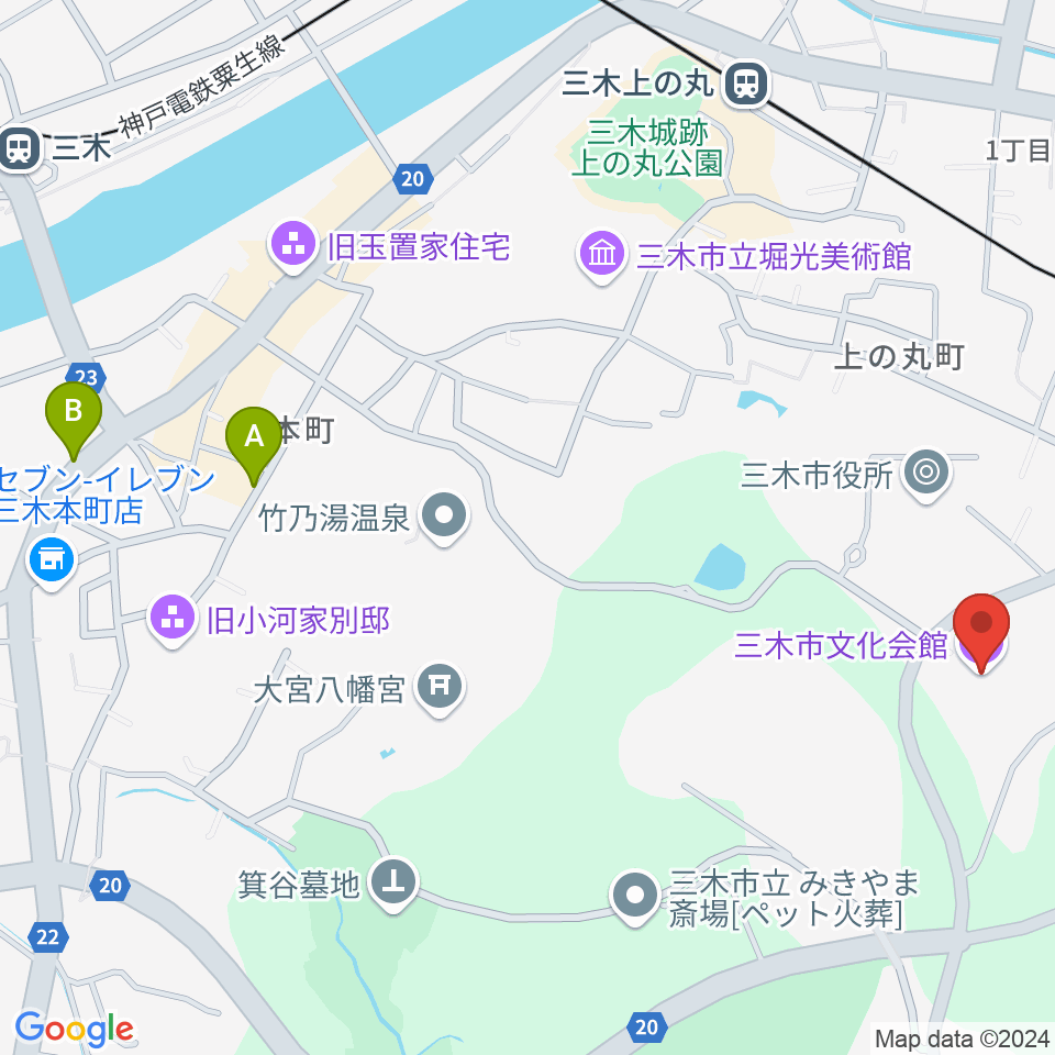 三木市文化会館周辺のホテル一覧地図