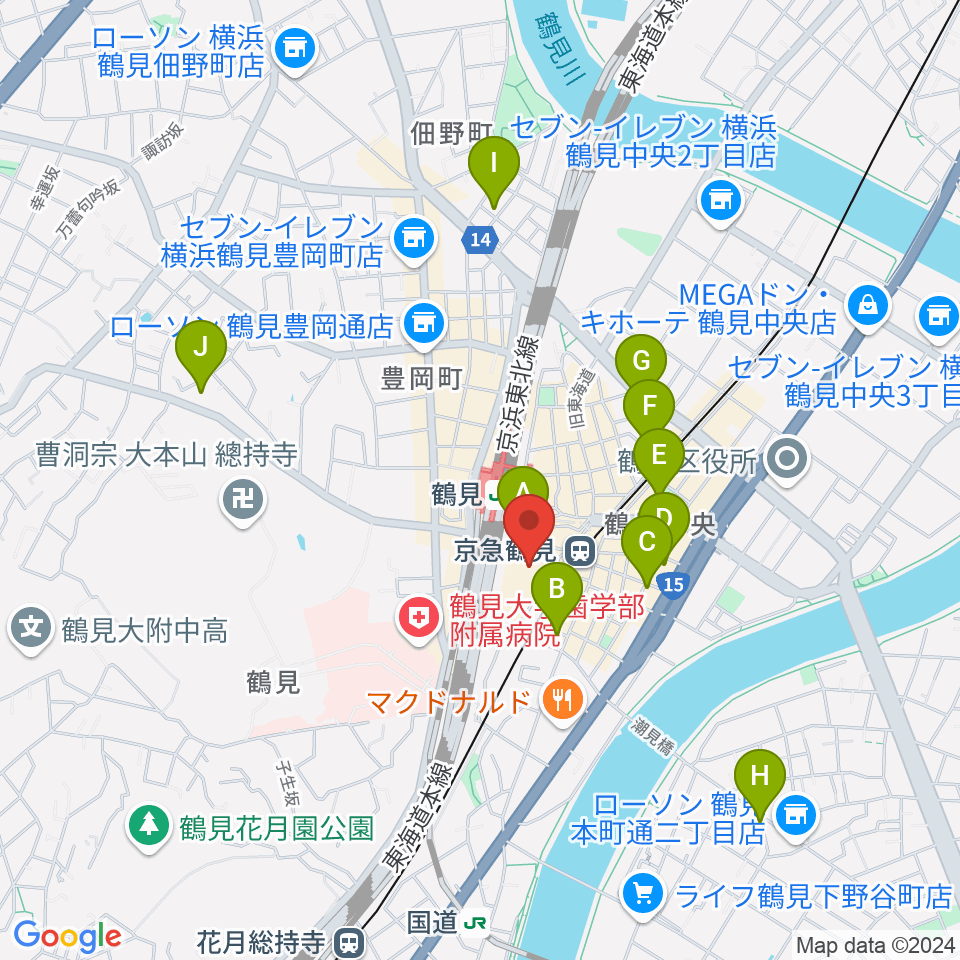 鶴見新堀ギター音楽院周辺のホテル一覧地図