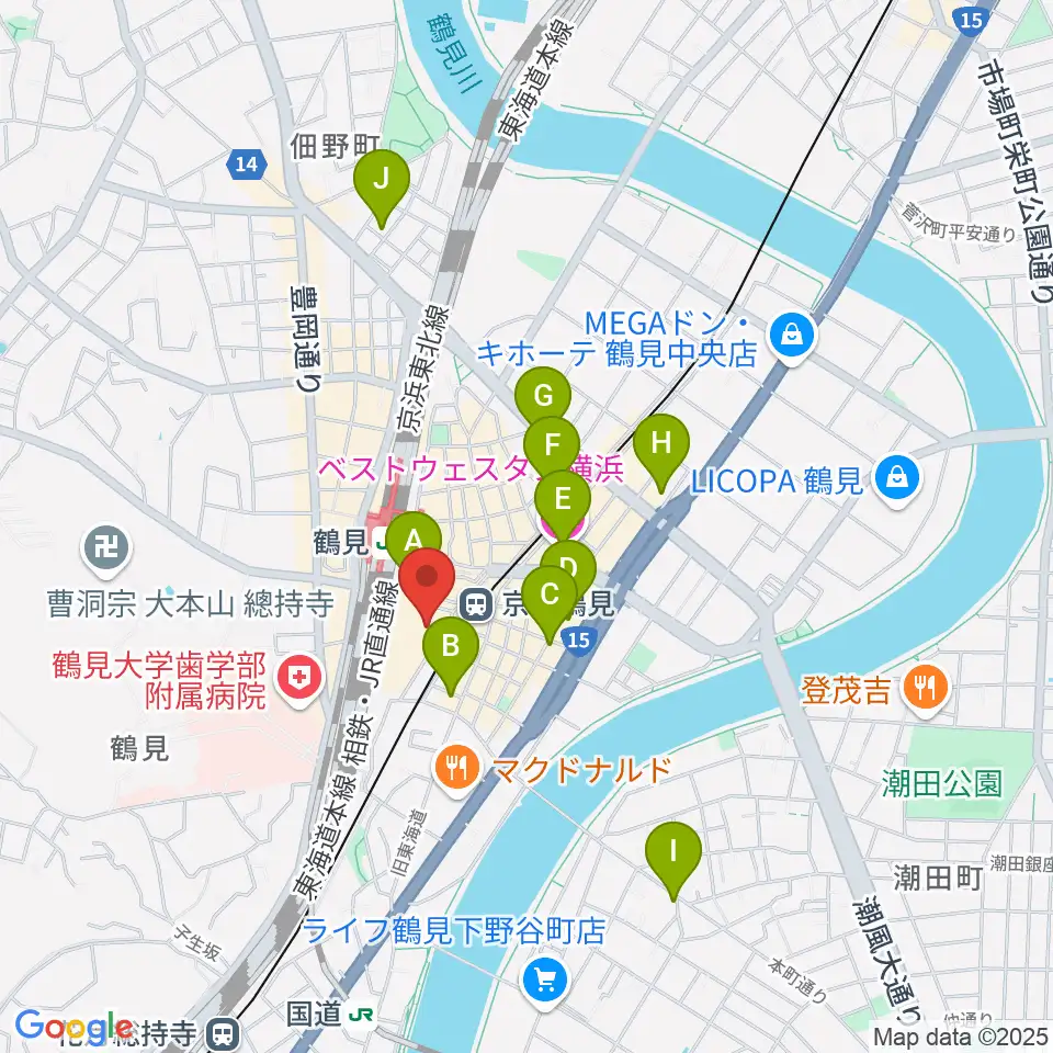 鶴見新堀ギター音楽院周辺のホテル一覧地図