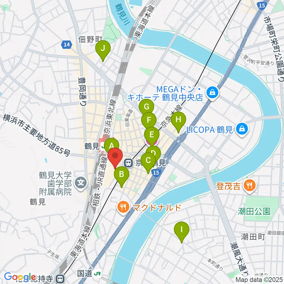 鶴見新堀ギター音楽院周辺のホテル一覧地図