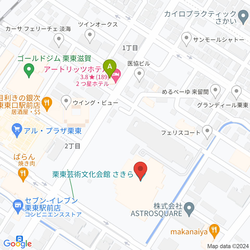 栗東芸術文化会館さきら周辺のホテル一覧地図