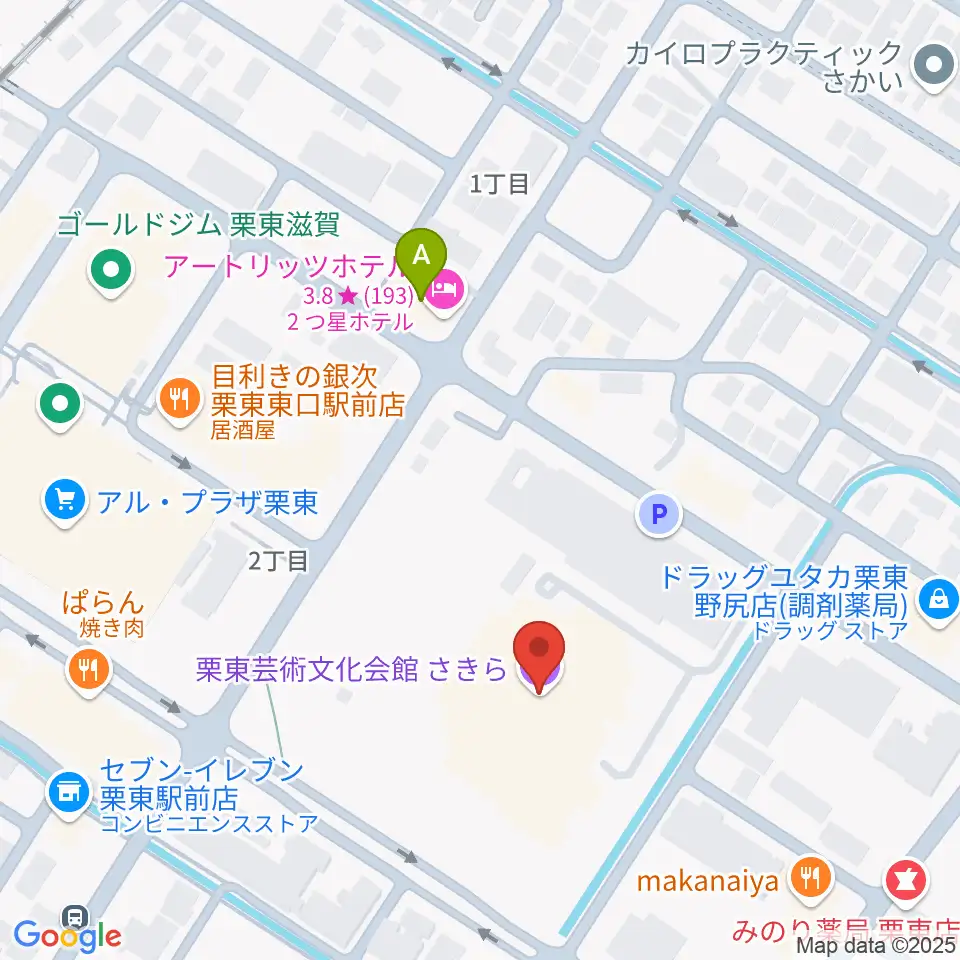 栗東芸術文化会館さきら周辺のホテル一覧地図
