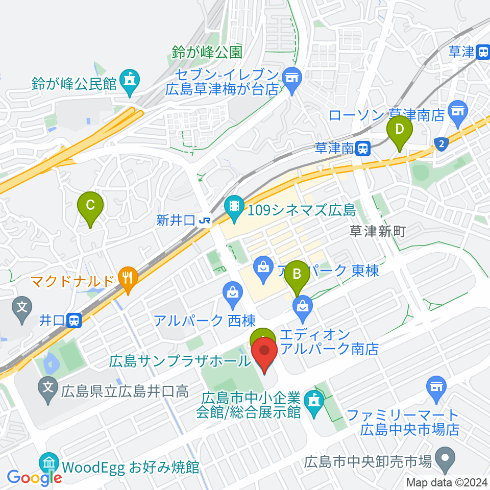 広島サンプラザホール周辺のホテル一覧地図