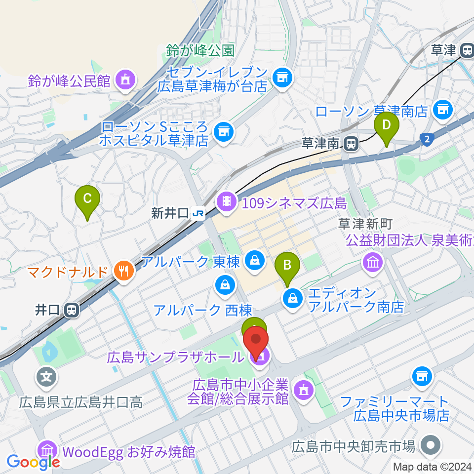 広島サンプラザホール周辺のホテル一覧地図