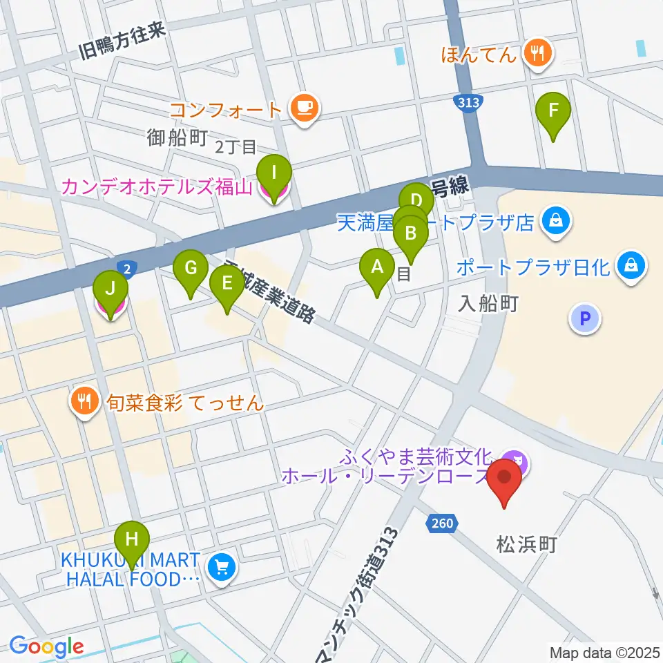 ふくやま芸術文化ホールリーデンローズ周辺のホテル一覧地図