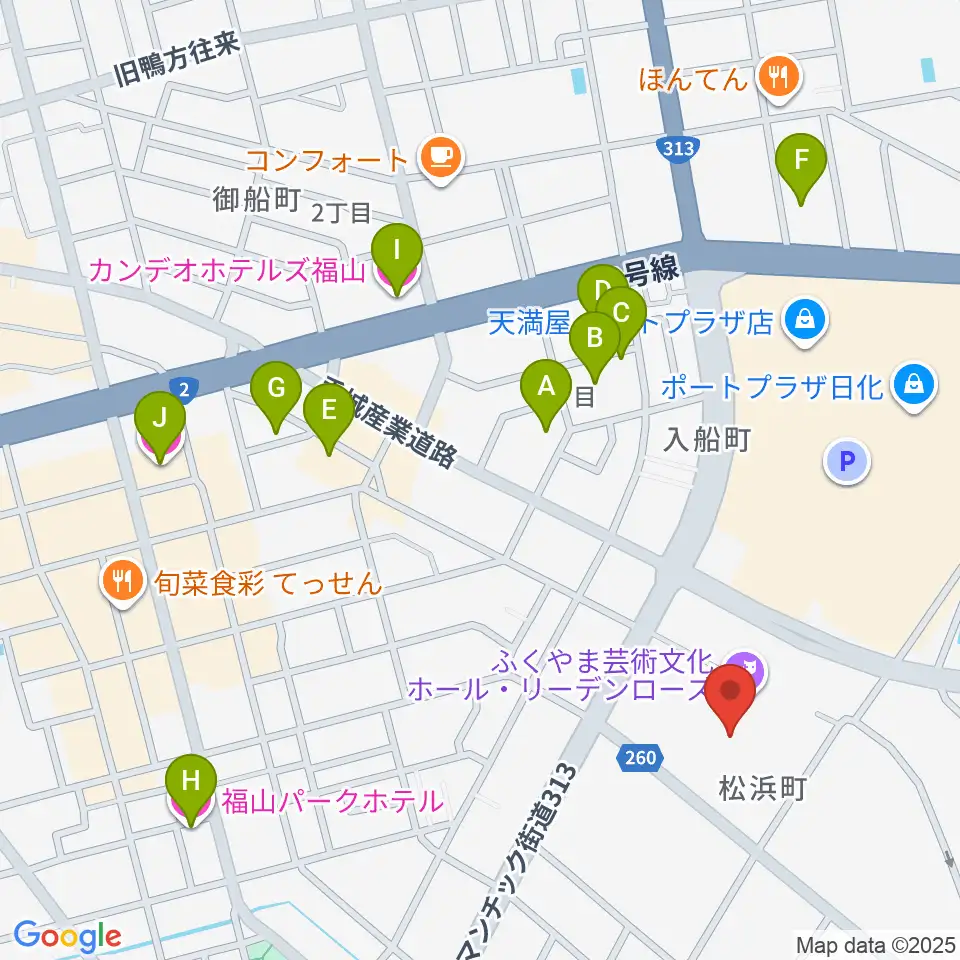 ふくやま芸術文化ホールリーデンローズ周辺のホテル一覧地図