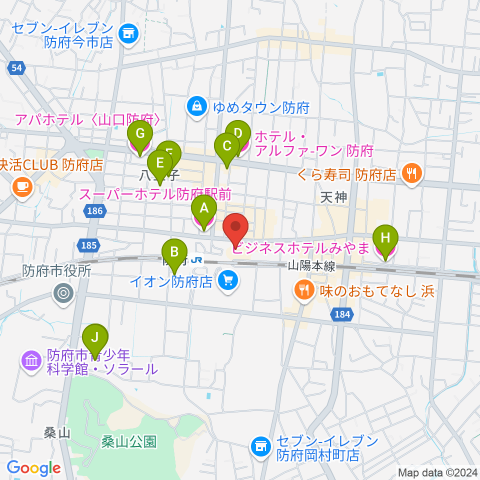 防府市地域交流センターアスピラート周辺のホテル一覧地図