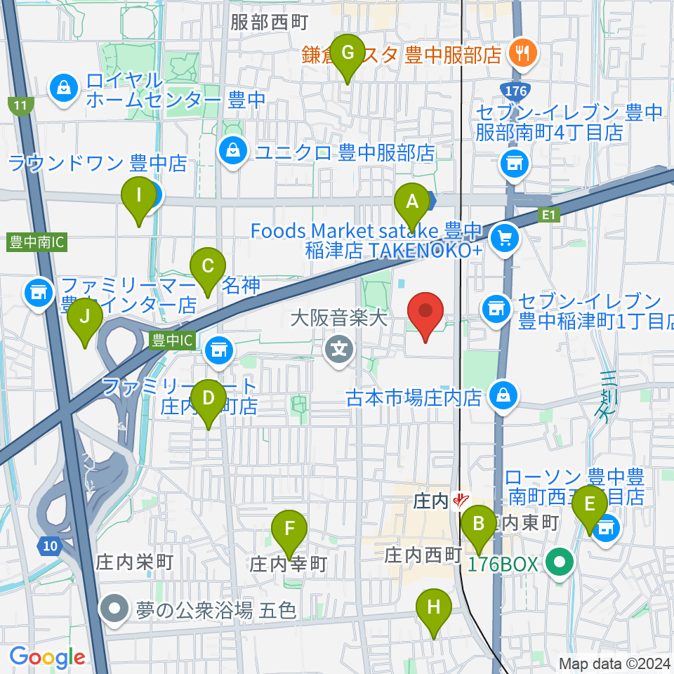 豊中市立ローズ文化ホール周辺のホテル一覧地図