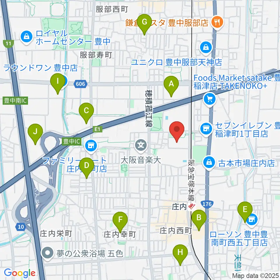 豊中市立ローズ文化ホール周辺のホテル一覧地図