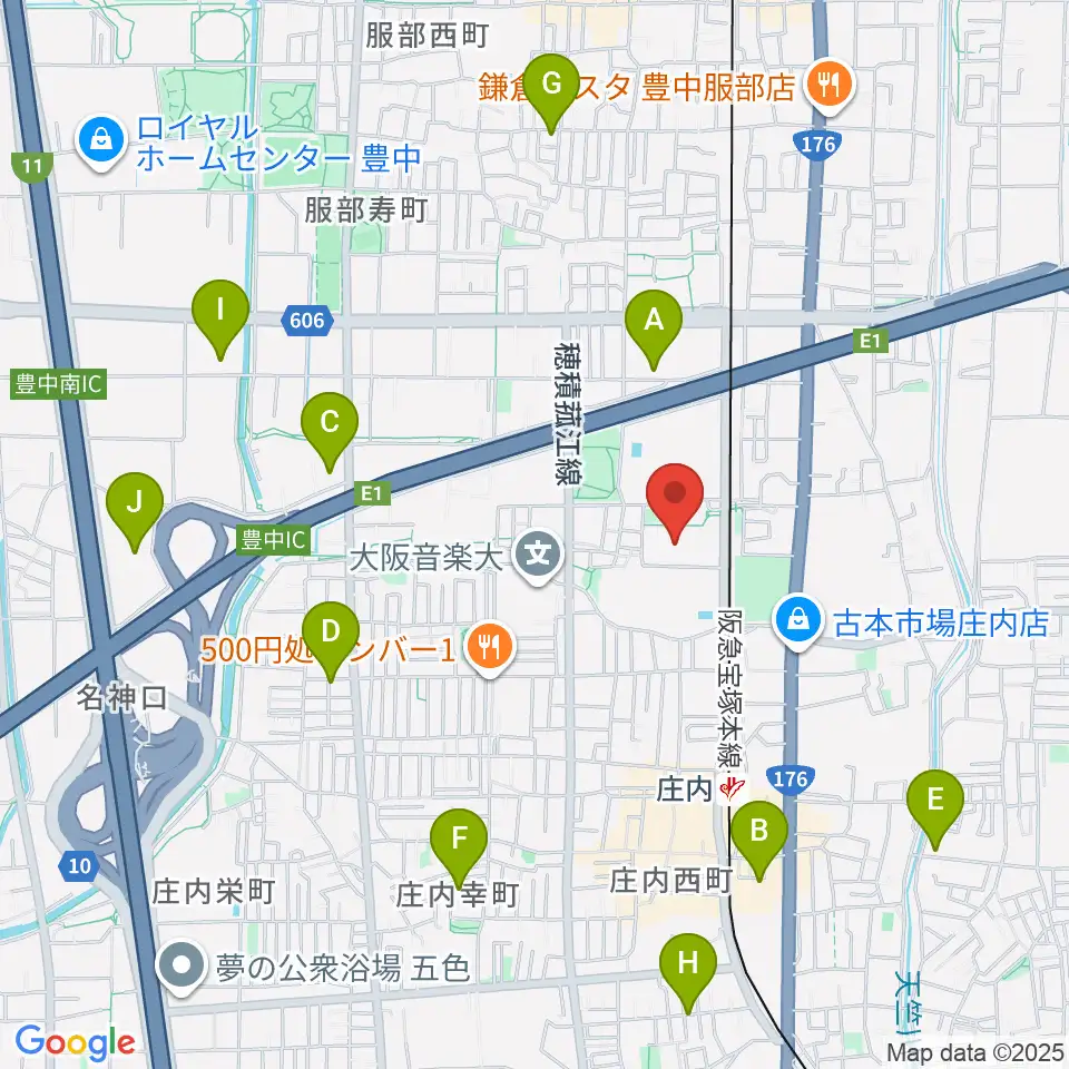 豊中市立ローズ文化ホール周辺のホテル一覧地図