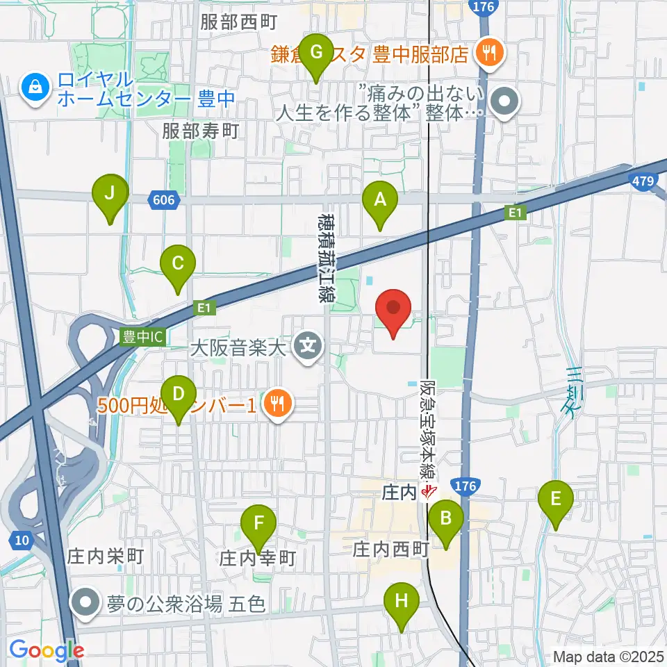 豊中市立ローズ文化ホール周辺のホテル一覧地図