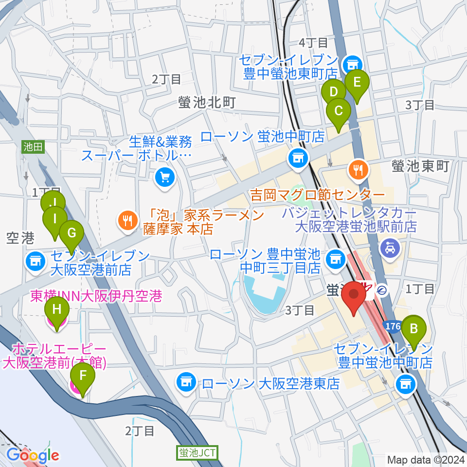 蛍池公民館周辺のホテル一覧地図