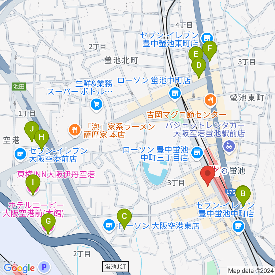 蛍池公民館周辺のホテル一覧地図