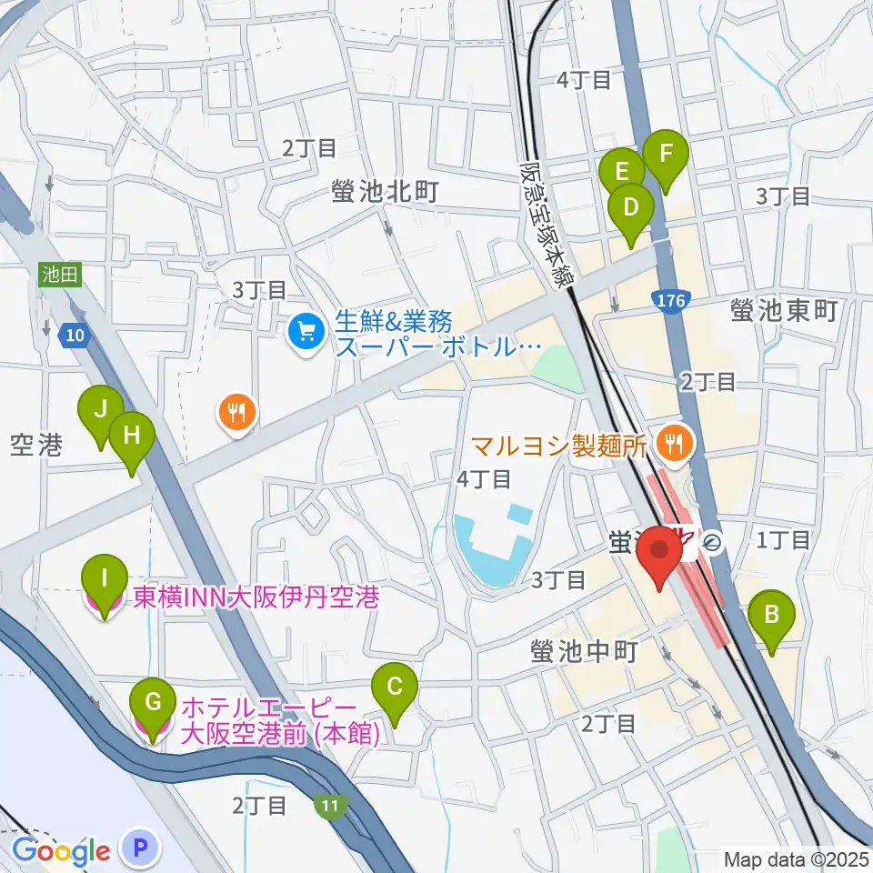 蛍池公民館周辺のホテル一覧地図