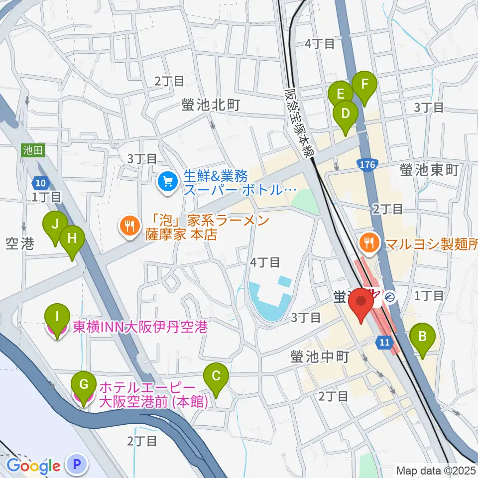 蛍池公民館周辺のホテル一覧地図