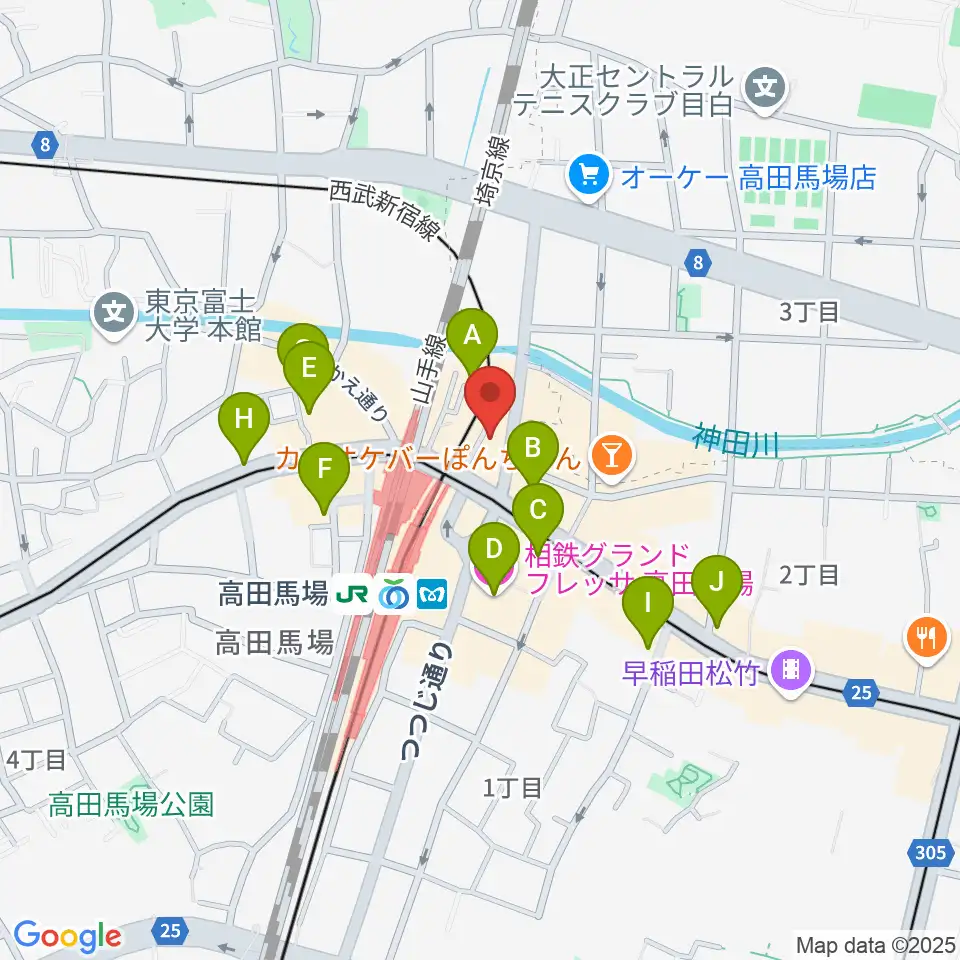 高田馬場LiveCafe mono周辺のホテル一覧地図