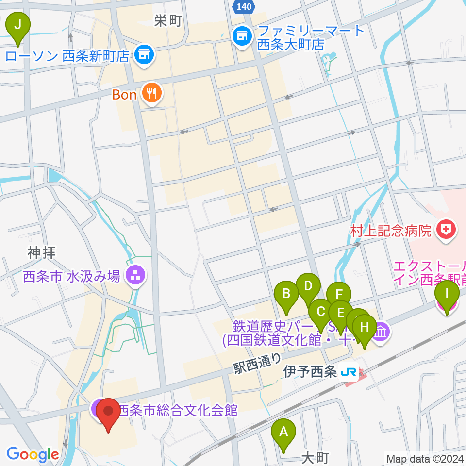 西条市総合文化会館周辺のホテル一覧地図