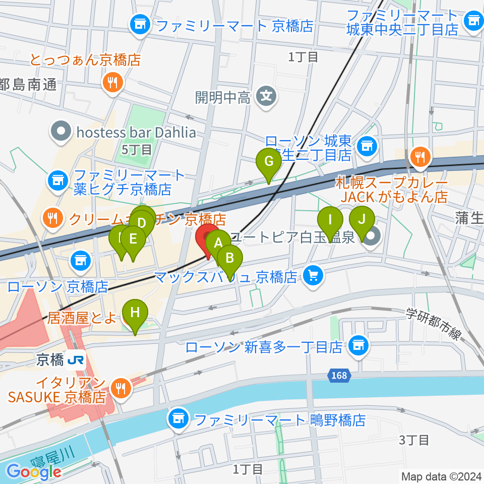 ベースオントップ京橋店周辺のホテル一覧地図