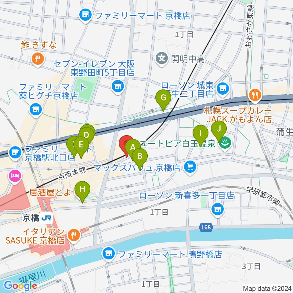 ベースオントップ京橋店周辺のホテル一覧地図