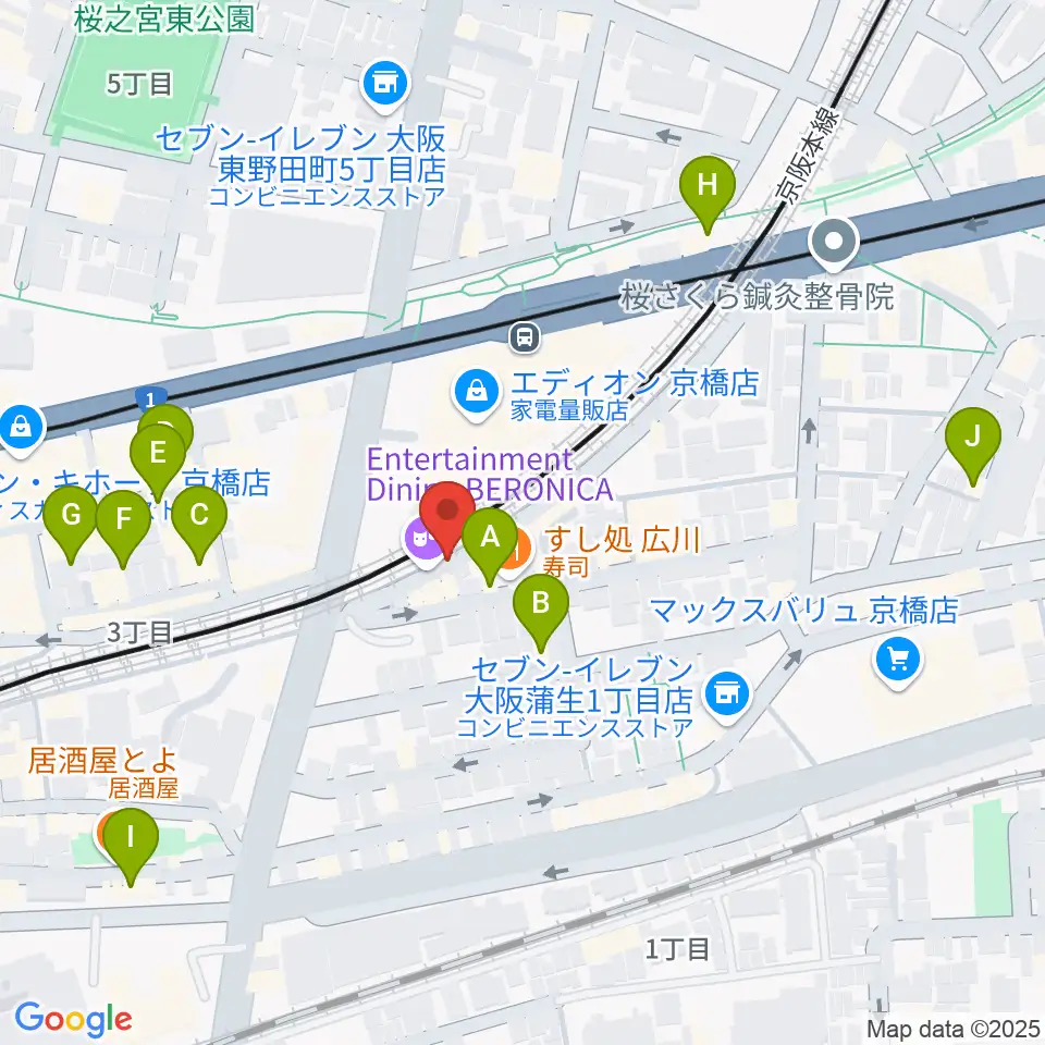 ベースオントップ京橋店周辺のホテル一覧地図