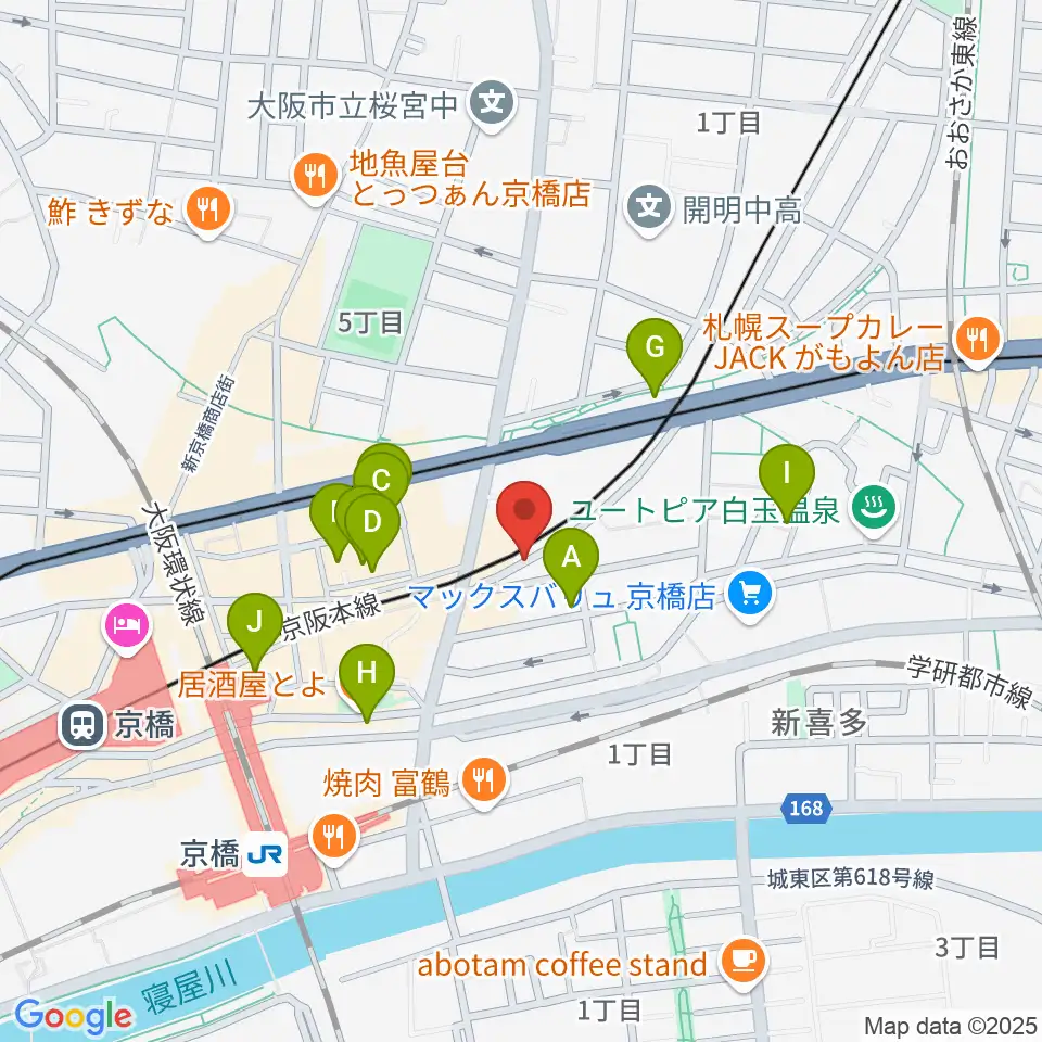 ベースオントップ京橋店周辺のホテル一覧地図