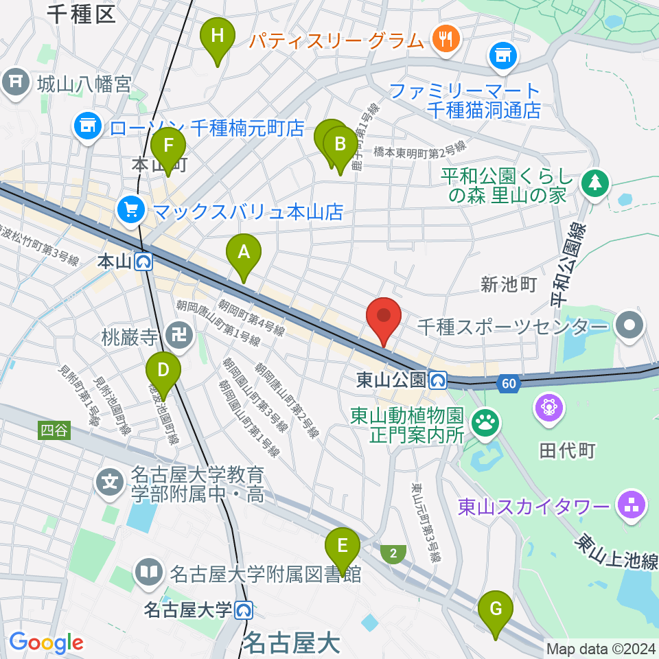 日響楽器 防音プロショップ東山周辺のホテル一覧地図