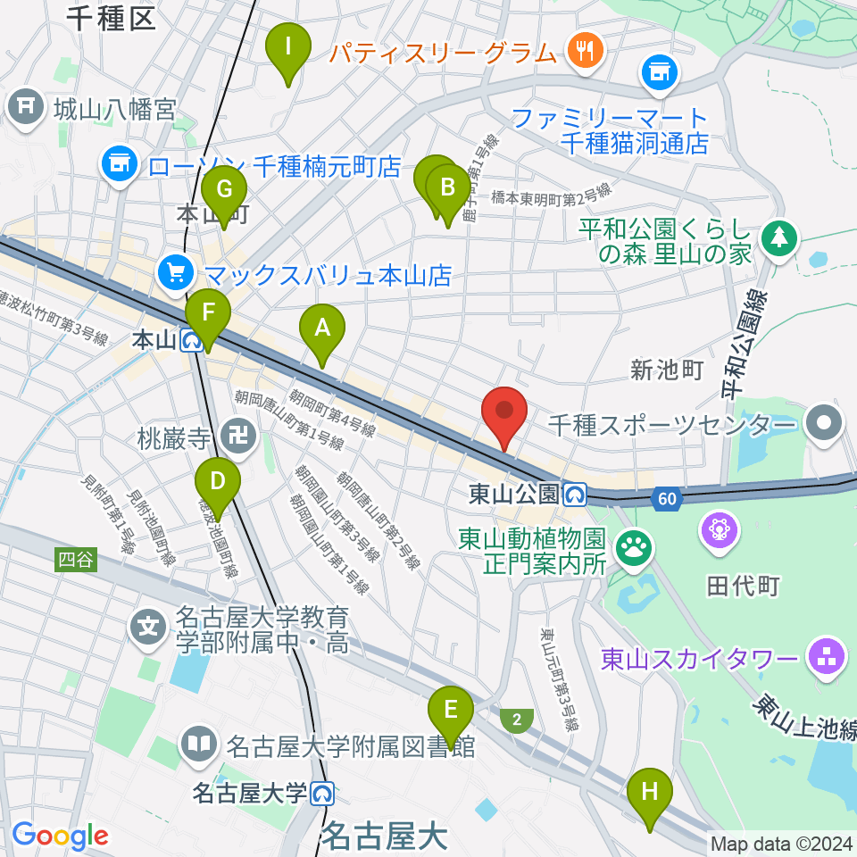 日響楽器 防音プロショップ東山周辺のホテル一覧地図