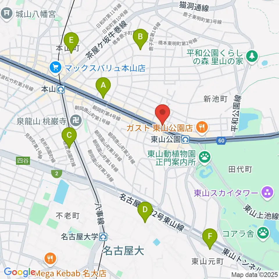 日響楽器 防音プロショップ東山周辺のホテル一覧地図